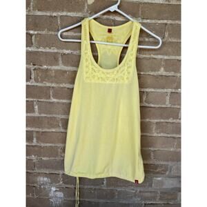 Vintage Y2K 90s EDC Esprit Size XS Yellow Tank Top With Floral Design
